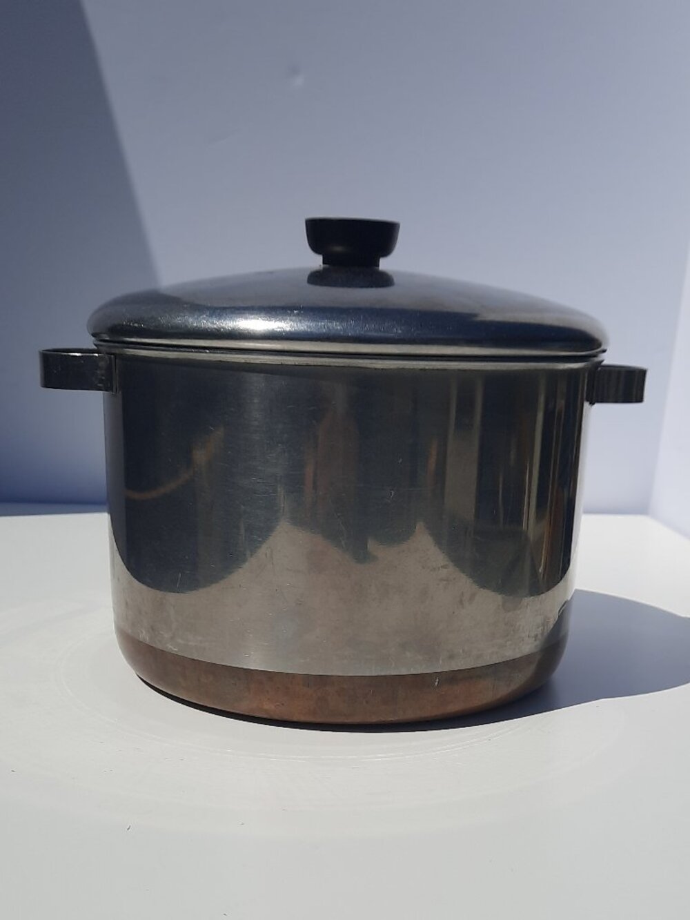 Vintage Revere Ware Copper Bottom 6 Qt Stock Pot w/ Lid Stainless Minor Warping